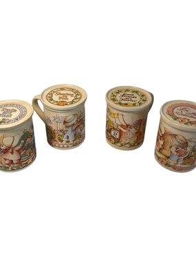Watkins COUNTRY KIDS Set of Four Illustrated Ceramic Mugs with lids